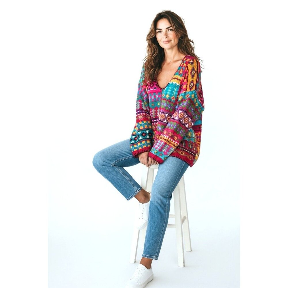 vtg 80s Casual Corner Limited Edition colorfun sweater funhause carnival vibe XL - Picture 6 of 8